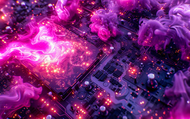 Abstract Technology Background with Neon Lights and Cyber Elements, Perfect for Futuristic Designs