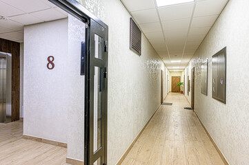 interior public place, house entrance. doors, walls, corridors staircase