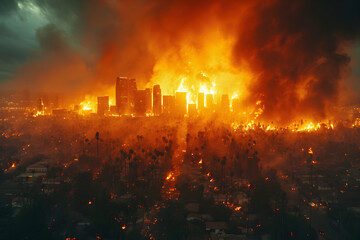 Fototapeta na wymiar City Engulfed in a Large Fire