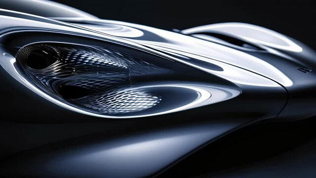 A closeup of the intricate patterns created by the interplay of light and shadow in a cars headlights highlighting the curves and contours of the vehicle.