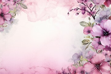 Fototapeta na wymiar A Springtime Palette - Flowers and Cherry Blossoms on a Pink Sky
