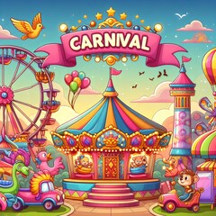 Fototapeta premium carnival with a Ferris wheel in the background Generative Ai