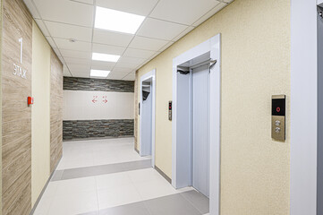 interior public place, house entrance. doors, walls, corridors staircase