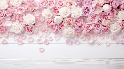Bunch of Pink Roses on a White Table