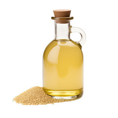 fresh raw organic quinoa oil in glass bowl png isolated on white background with clipping path. natural organic dripping serum herbal medicine rich of vitamins concept. selective focus