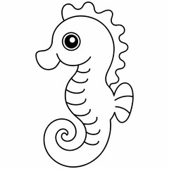 sea ​​horse black and white vector illustration for coloring book	