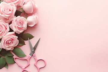 Pink Background with Pink Flowers and Pink Scissors
