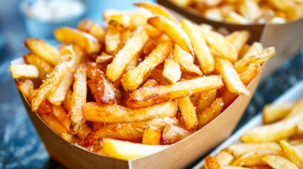 Close-Up of French Fries in Metal Container
