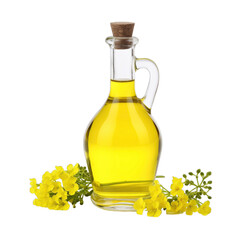 fresh raw organic rapeseed oil in glass bowl png isolated on white background with clipping path. natural organic dripping serum herbal medicine rich of vitamins concept. selective focus