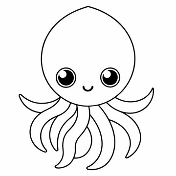 squid black and white vector illustration for coloring book	