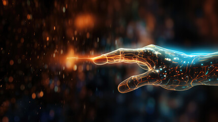 Glowing Digital Hand Transitioning to Touch Digital World - Transformation from Physical to Digital Realm