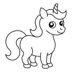 unicorn black and white vector illustration for coloring book	