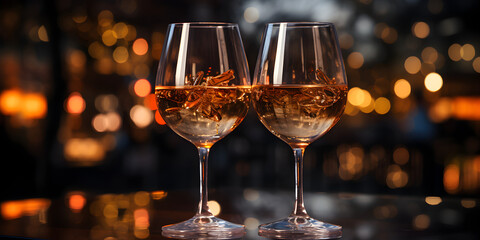 Glasses of rose wine at night in party vibe