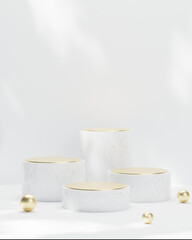 Luxury abstract golden podium minimal geometric white marble and gold style abstract