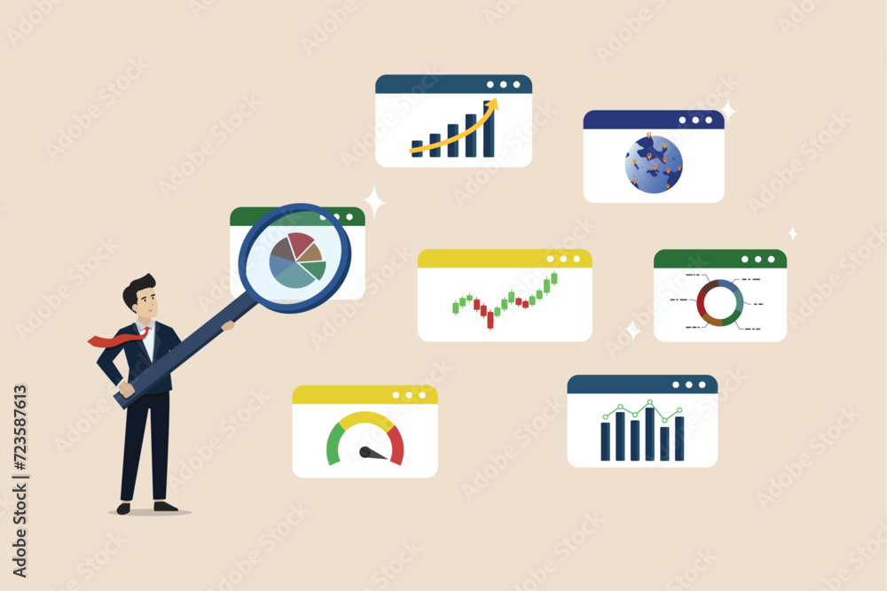 Poster analysis report research result, seo or optimization concept, chart and diagram dashboard, financial