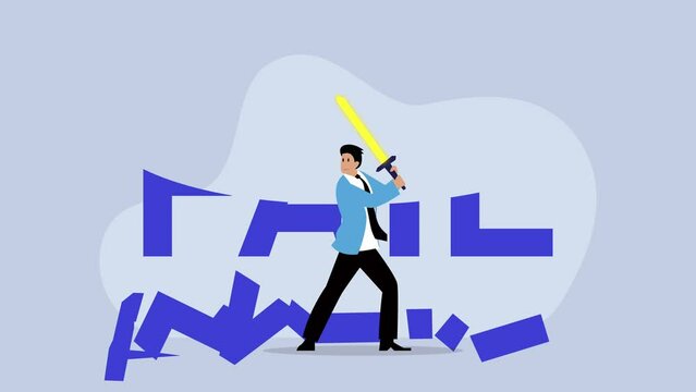 Businessman cutting word fail with a sword