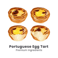 Hand drawn vector illustration of portuguese egg tarts