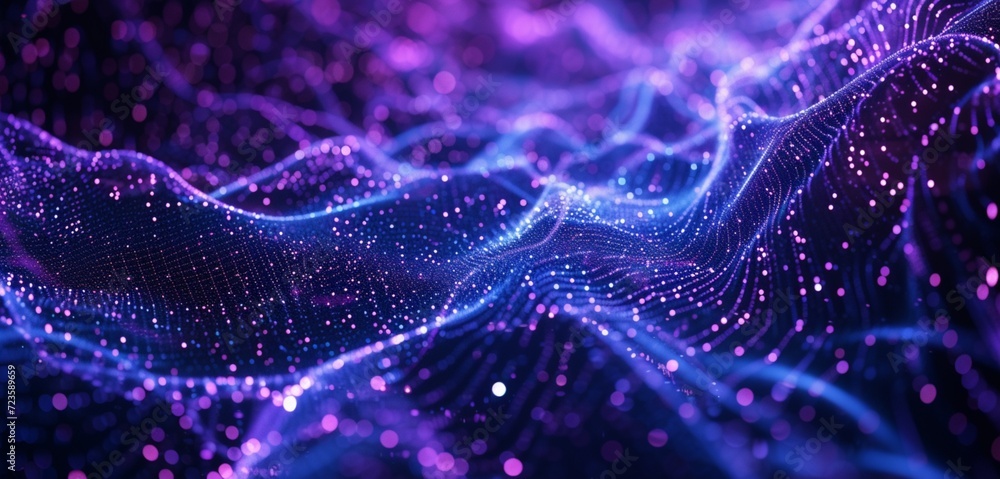 Poster ultraviolet canvas with glowing amaranth and midnight blue lines, forming a dynamic virtual reality 