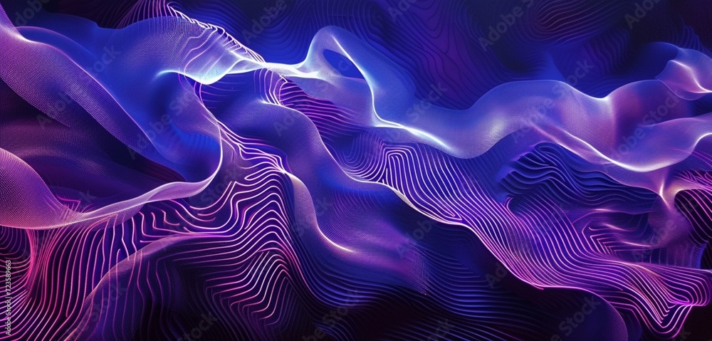 Poster ultraviolet canvas with glowing amaranth and midnight blue lines, forming a dynamic virtual reality 