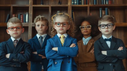 Childs with business suits in the conference room