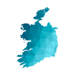 Vector isolated illustration icon with simplified blue silhouette of Republic of Ireland map. Polygonal geometric style, triangular shapes. White background.