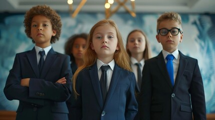 Childs with business suits in the conference room