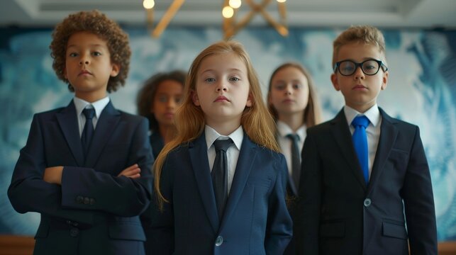 Childs with business suits in the conference room