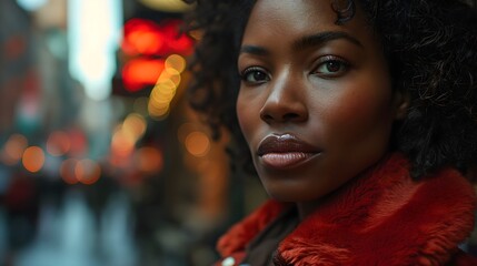 African woman with street background.