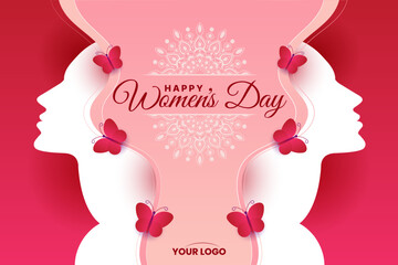 International Women's Day 8th March celebration background template with butterfly - obrazy, fototapety, plakaty