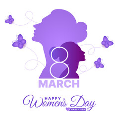 International Women's Day 8th March celebration background template with butterfly