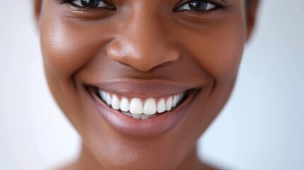 Cropped shot of a young African smiling woman. Teeth whitening. Dentistry, dental treatment.