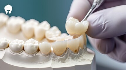 processing and correction of the dental crown. laboratory. - obrazy, fototapety, plakaty