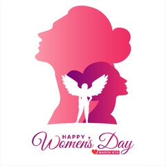 International Women's day 8th March celebration background template with wings