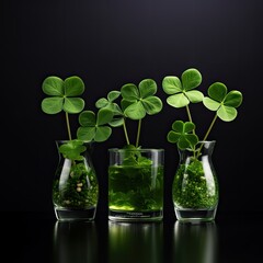 Four-leaf Clover Growing in Glass Cube Vases