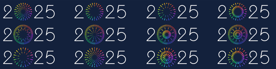 2025 Happy New Year design vector. colorful fireworks and trendy new year 2025 design template.