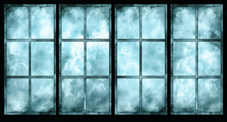 Window Frame Against Blue Sky: Abstract View with White Wall, Perfect for Architecture and Design Concepts