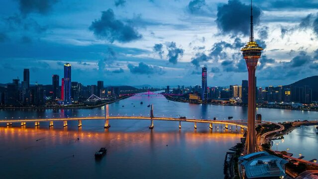 Macau Tower and Sai Van Bridge at Night