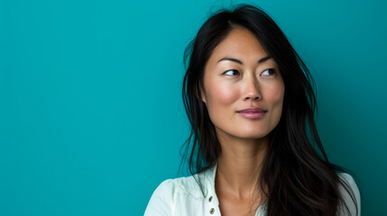 Fototapeta premium Young Asian businesswoman portrait with copy space for text background