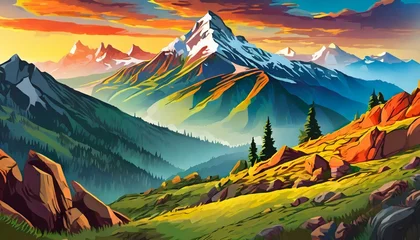 Papier Peint photo Alpes landscape with mountains