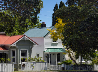 Victorian wooden houses with fence at Richmond road. Auckland New Zealand. 