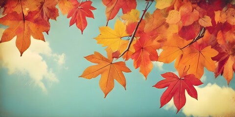 autumn maple leaves Fall Leaf Background Banner in Christmas day , Copyspace ,Generative AI.
