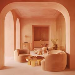 Peachy Tranquility: Minimalist Haven Bathed in Soft Hues