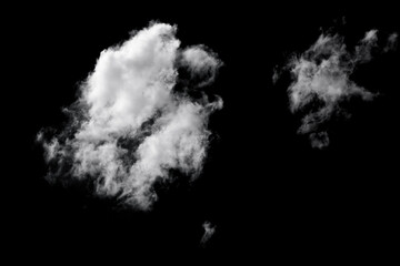 White light clouds isolated on black background. Climate, metrology, design element