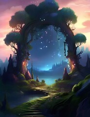 sunset in the forest, Generative AI