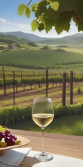 glass of wine on a vineyard, Generative AI