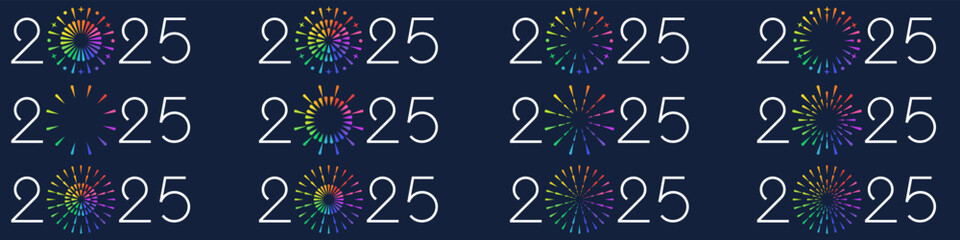 2025 Happy New Year design vector. colorful fireworks and trendy new year 2025 design template.