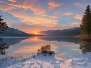 sunset over the lake, Generative AI