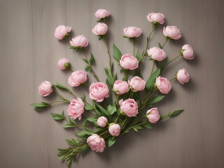 pink flowers on wooden background, Generative AI