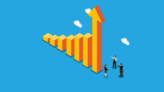 Business people with uptrend chart 3d isometric
