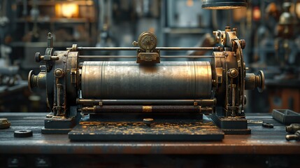 Fototapeta premium Metal machine with a shaft. Illustration on the theme of industry and industry. Generative AI